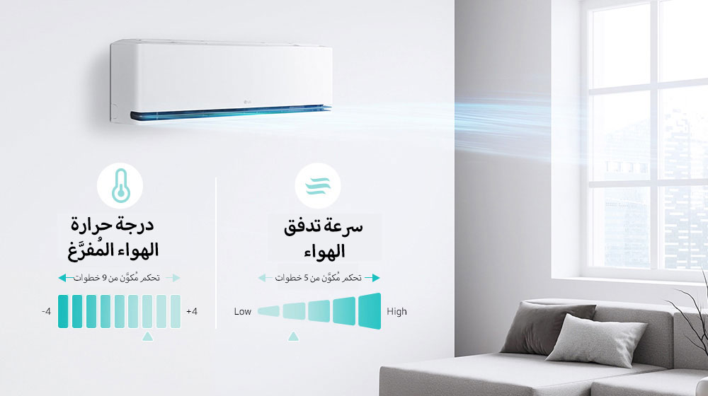 خصِّص درجة حرارة الرياح على 9 مستويات وسرعة تدفق الهواء على 5 مستويات بمزيد من التفصيل.