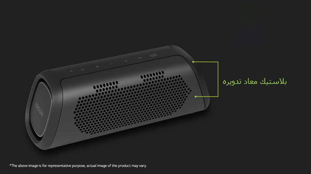 منظر قطري لمكبّر الصوت يعرض الأجزاء المعاد تدويرها.