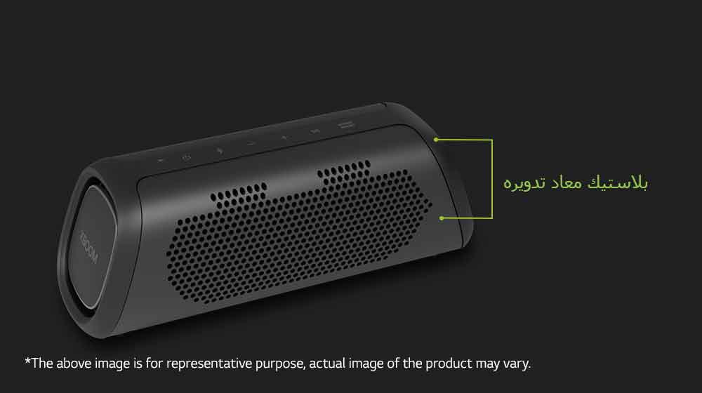 منظر قطري لمكبّر الصوت يعرض الأجزاء المعاد تدويرها.