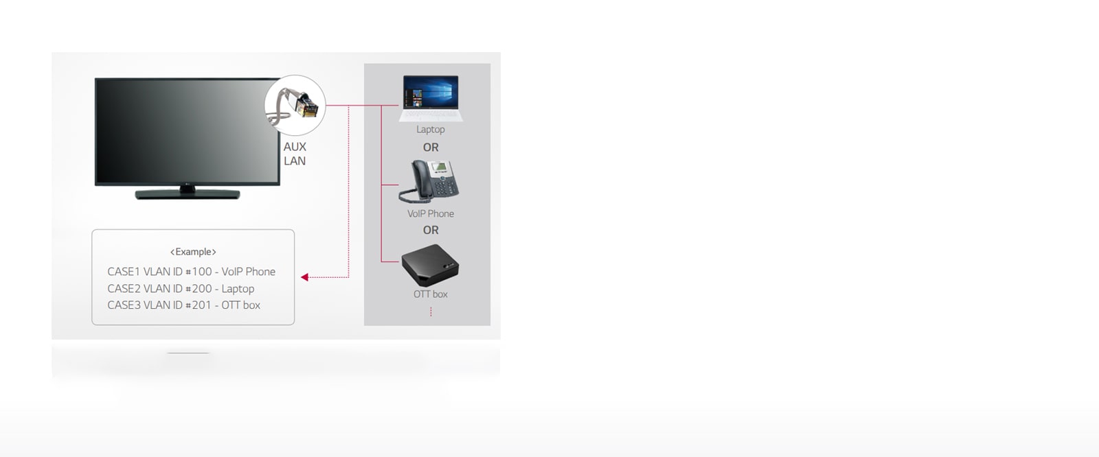 مخرج LAN مع مُعرِّف كابل LAN افتراضي (Virtual LAN)1