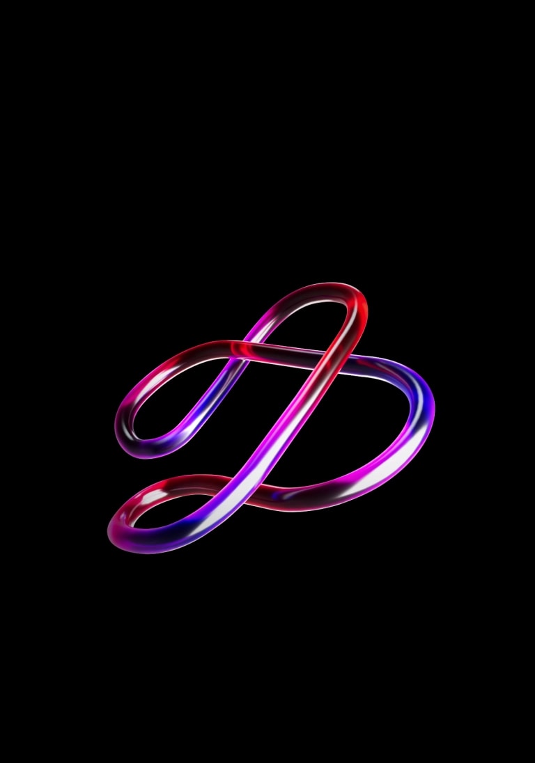 يظهر رمز منحني باللونين الوردي والأرجواني يمثل تقنية LG AI في المنتصف، مع تأثير متوهج ناعم.