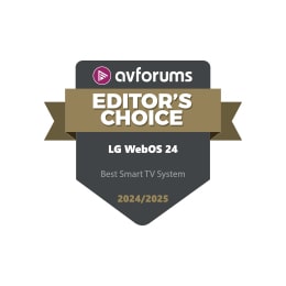 شعار جائزة اختيار المحررين من AVForums لتلفزيون LG webOS 24 كأفضل نظام تلفزيون ذكي 2024‏/2025. 