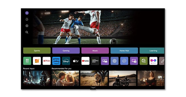 شاشة رئيسية لقنوات LG Channels تعرض مجموعة متنوعة من المحتوى المتاح على تلفزيون LG TV. 