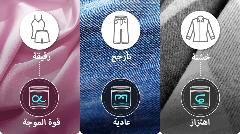 تُستخدم أيقونات طرُق معالجة الغسيل حسب نوع الأنسجة التي يتم غسلها