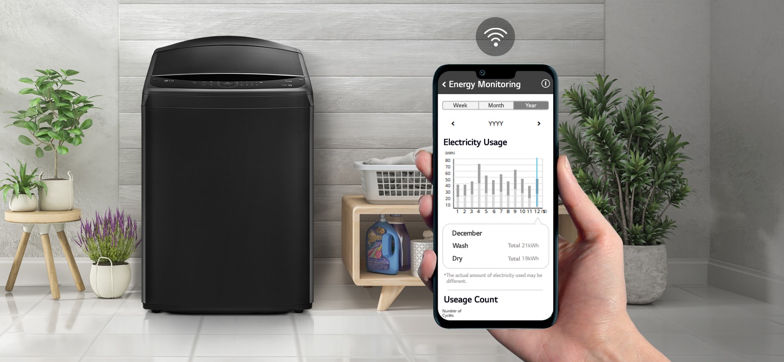بفضل تطبيق LG ThinQ™، يمكنك مراقبة غسالتك بصفة مستمرة.