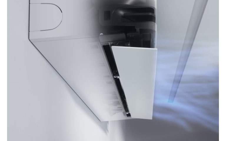 ينقسم الريشة السفلية إلى ريشتين، ويختلف اتجاه تدفق الهواء حسب زاوية التشغيل