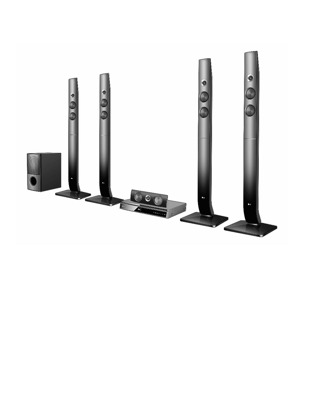 LG صوت قوي بقدرة 1000 واط بالإضافة إلى نظام الصوت المحيطي 5.1 قناة. ترقية الدقة بمقدار 1080 بكسل، بث موسيقى عبر البلوتوث, Home Theater Perspective View, LHD70C
