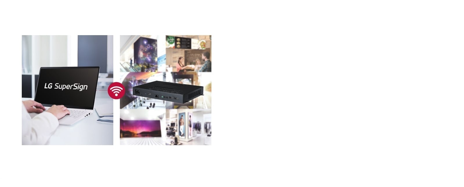 يتوافق WP402 مع حلول برنامج LG SuperSign ويستخدم SuperSign لتسهيل إنشاء المحتويات المختلفة وتوزيعها.