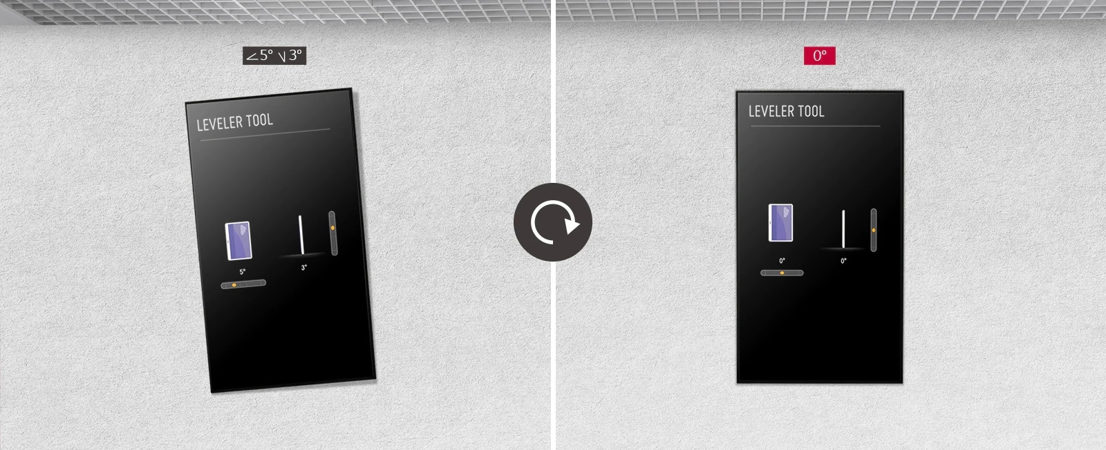 يمكن تجنب ميل الشاشة عند تثبيتها باستخدام ميزان ضبط الاستواء.