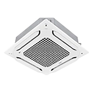 يتم عرض مكيف LG Dual Vane Cassette مربع الشكل. 