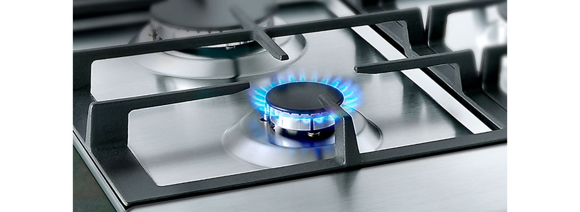 A close-up image of the cast iron frame of the gas hob.