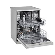 LG غسالة صحون إل جي ™QuadWash ، لون سلفر, إعداد المكان 14، تقنية EasyRack™ Plus، محرك الدفع المباشر، تقنية , right Perspective door open , DFC612FV, thumbnail 4