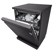 LG  غسالة صحون إل جي ™QuadWash ، لون اسود، تقنية EasyRack™ Plus، محرك Direct Drive، تقنية ThinQ, left side view slightly open door with Items, DFC513FD, thumbnail 10