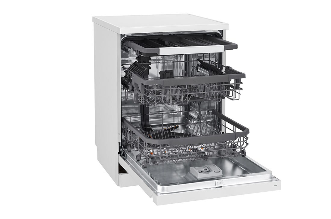 LG غسالة صحون إل جي ™QuadWash ، لون أبيض 14، طقم وتقنية EasyRack™ Plus، محرك الدفع المباشر, top view, DFC435FW, thumbnail 4