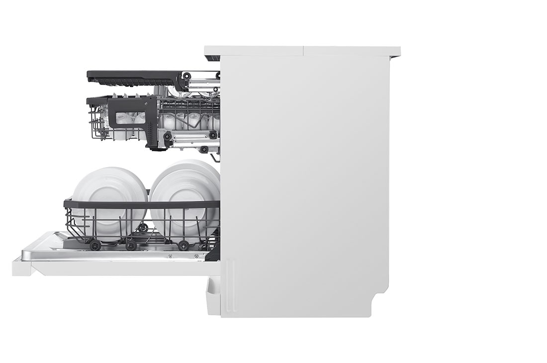 LG غسالة صحون إل جي ™QuadWash ، لون أبيض 14، طقم وتقنية EasyRack™ Plus، محرك الدفع المباشر, side, DFC435FW, thumbnail 13