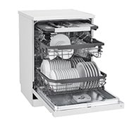 LG غسالة صحون إل جي ™QuadWash ، لون أبيض 14، طقم وتقنية EasyRack™ Plus، محرك الدفع المباشر, left perspective view, DFC435FW, thumbnail 5