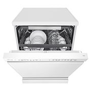 LG غسالة صحون إل جي ™QuadWash ، لون أبيض 14، طقم وتقنية EasyRack™ Plus، محرك الدفع المباشر, right perspective view, DFC435FW, thumbnail 10