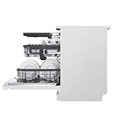 LG غسالة صحون إل جي ™QuadWash ، لون أبيض 14، طقم وتقنية EasyRack™ Plus، محرك الدفع المباشر, side door open with dishes, DFC435FW, thumbnail 12
