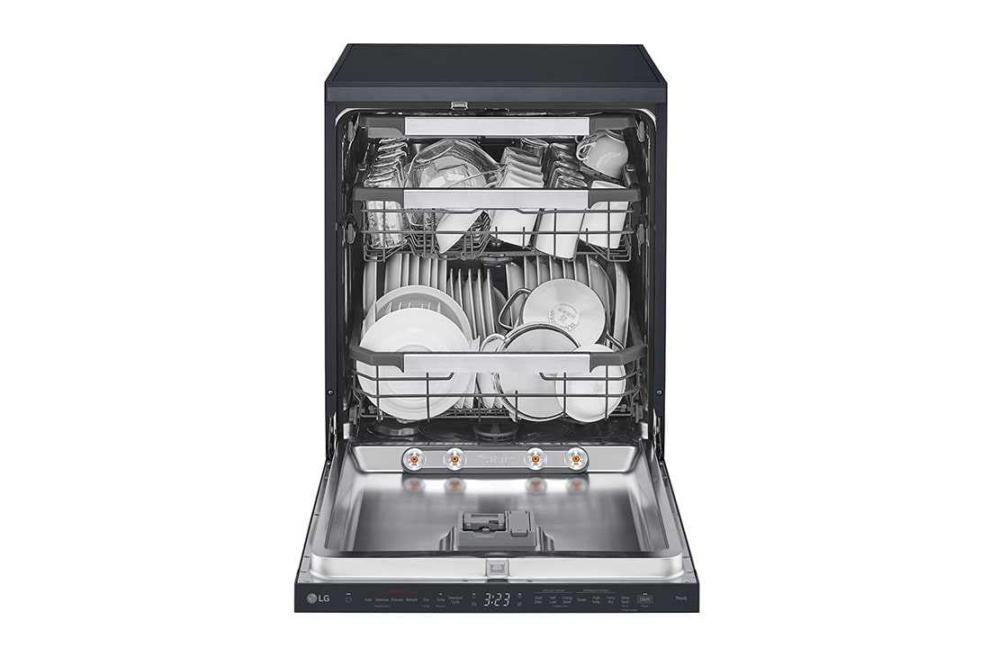 LG جلاية صحون أل جي 14 طقم وخاصية True Steam, محرك Direct Drive,لون اسود قاتم, front view without Items, DFC237HMS, thumbnail 3