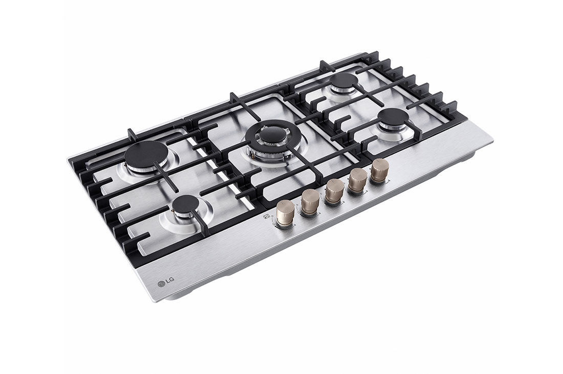 LG موقد غاز مدمج من إل جي بحجم 900 ملم، 5 شعلات، بقوة طهي 4.0 كيلوواط، بلون ستانليس ستيل, right side, CG5Z3626S, thumbnail 2
