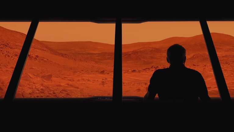 مشهد فيلم خيال علمي مع زر تشغيل فيديو.