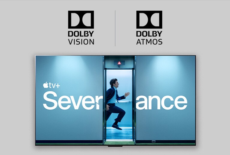 صورة مصغرة للعرض التلفزيوني Severance مع Dolby Vision على اليسار وشعار Dolby Atmos على اليمين.