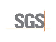 شعار SGS على خلفية بيضاء.  توجد خمس نقاط في الأسفل تتخذ شكلاً دائرياً.  النقطة الثالثة حمراء وتشير إلى أن هذه هي الصورة الثالثة من أصل خمس صور.