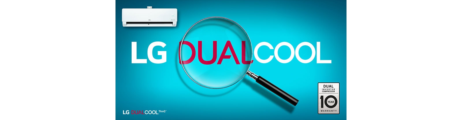 حروف كلمات LG Dual Cool مكبرة بعدسة تكبير للتركيز عليها.