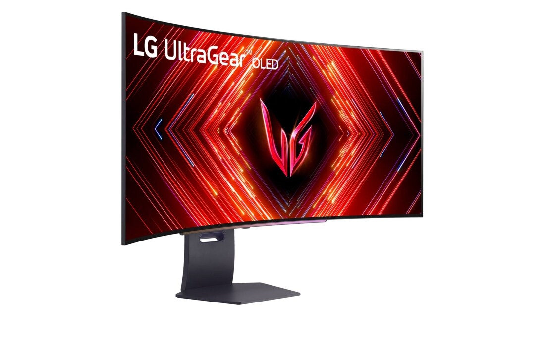 LG شاشة الألعاب UltraGear OLED المنحنية 2024 مقاس 45 بوصة ومعدل تحديث 240Hz, +45 degree rotated front-side view, 45GS95QE-B, thumbnail 4