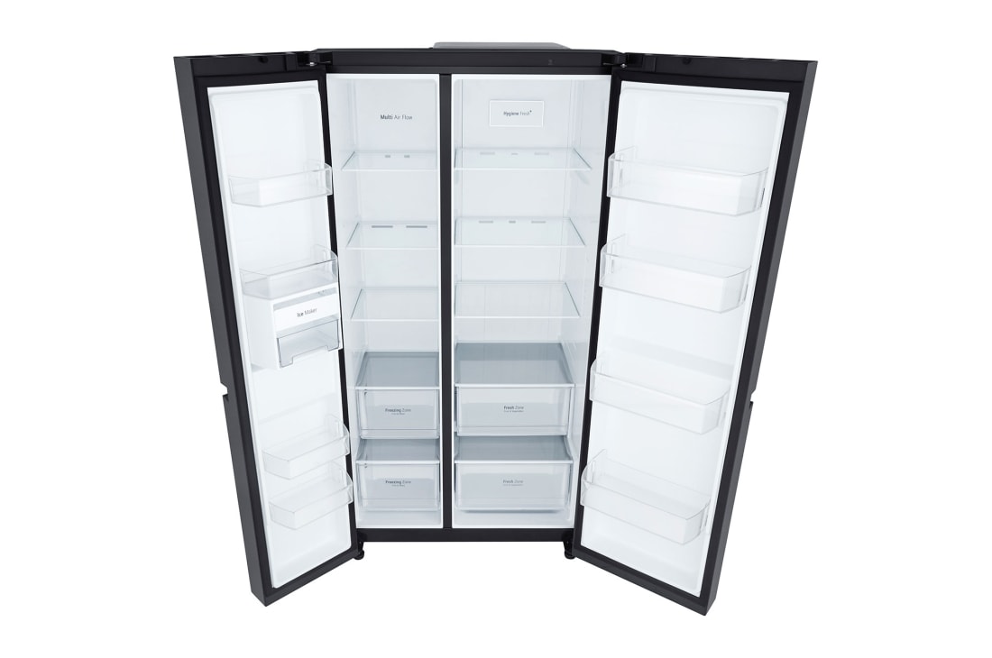 LG ثلاجة باب بجانب الباب 647 لتر من إل جي، ضاغط عاكس، تدفق هواء متعدد، تبريد سريع، تشخيص ذكي™، باب زجاجي أسود, Top Perspective, GCB-287GNWB, thumbnail 9