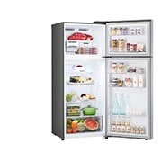 LG  ثلاجة فريزر علوي بسعة إجمالية 423 لتر لون سلفر، ضاغط انفيرتر ™Smart Inverter, open view with food stored, GNB-582GVLP, thumbnail 10