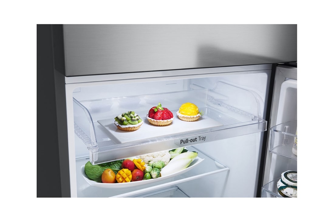 LG  ثلاجة فريزر علوي بسعة إجمالية 423 لتر لون سلفر، ضاغط انفيرتر ™Smart Inverter, detail view of pull-out tray, GNB-582GVLP, thumbnail 8
