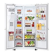 LG ثلاجة إل جي الباب بجانب الباب 611 لتر، تقنية ™UVnano، تقنية التبريد الطولي™، تقنية ™ThinQ لون أبيض, منظر أمامي مفتوح للطعام, GCJ-287GNW, thumbnail 2