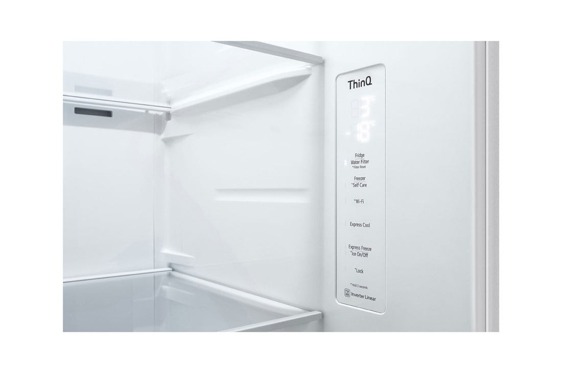 LG ثلاجة إل جي الباب بجانب الباب 611 لتر، تقنية ™UVnano، تقنية التبريد الطولي™، تقنية ™ThinQ لون أبيض, منظر i-micom, GCJ-287GNW, thumbnail 6