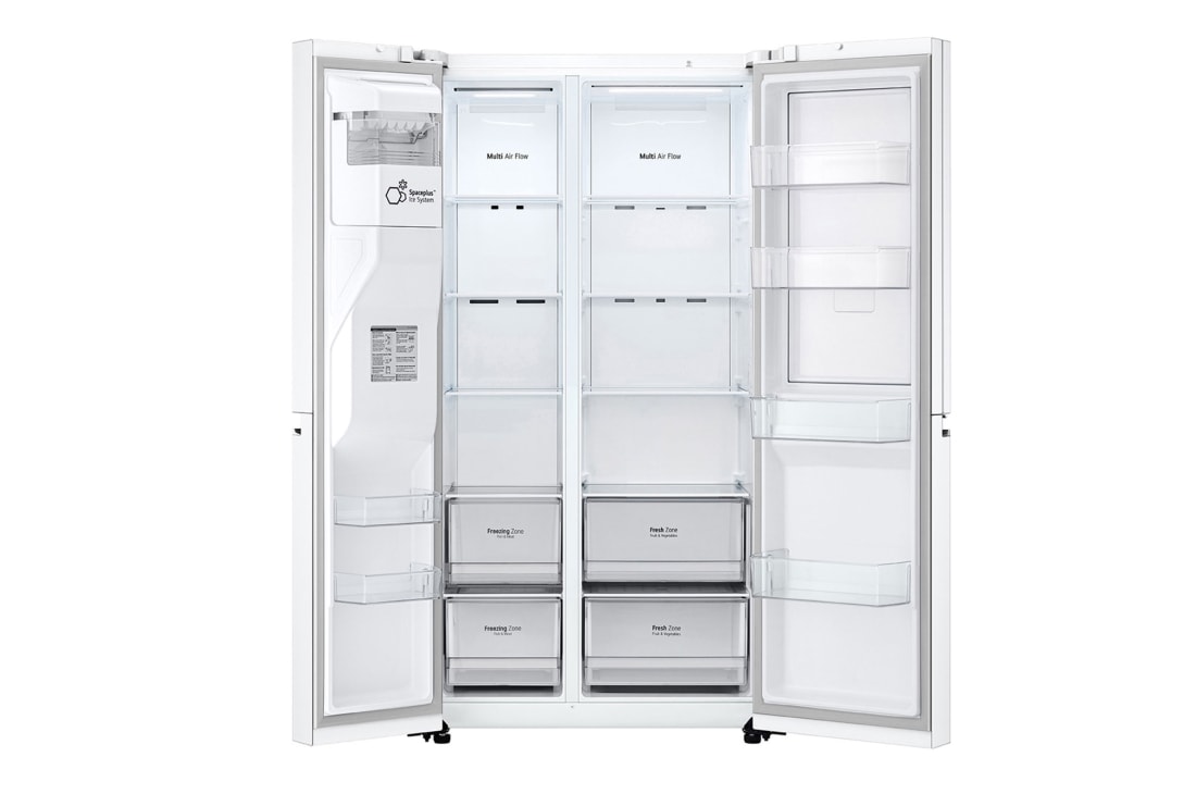 LG ثلاجة إل جي الباب بجانب الباب 611 لتر، تقنية ™UVnano، تقنية التبريد الطولي™، تقنية ™ThinQ لون أبيض, منظر فتح أمامي, GCJ-287GNW, thumbnail 7