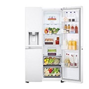 LG ثلاجة إل جي الباب بجانب الباب 617 لتر، تقنية التبريد الطولي™، لون أبيض, منظر أمامي مفتوح من اليمين للطعام, GCL-287GVW, thumbnail 9