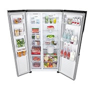 LG ثلاجة باب بجانب الباب 508 لتر من إل جي، ضاغط عاكس ذكي، تدفق هواء متعدد، لون سلفر, Top Perspective Open_Food, GHB-247DVE, thumbnail 9