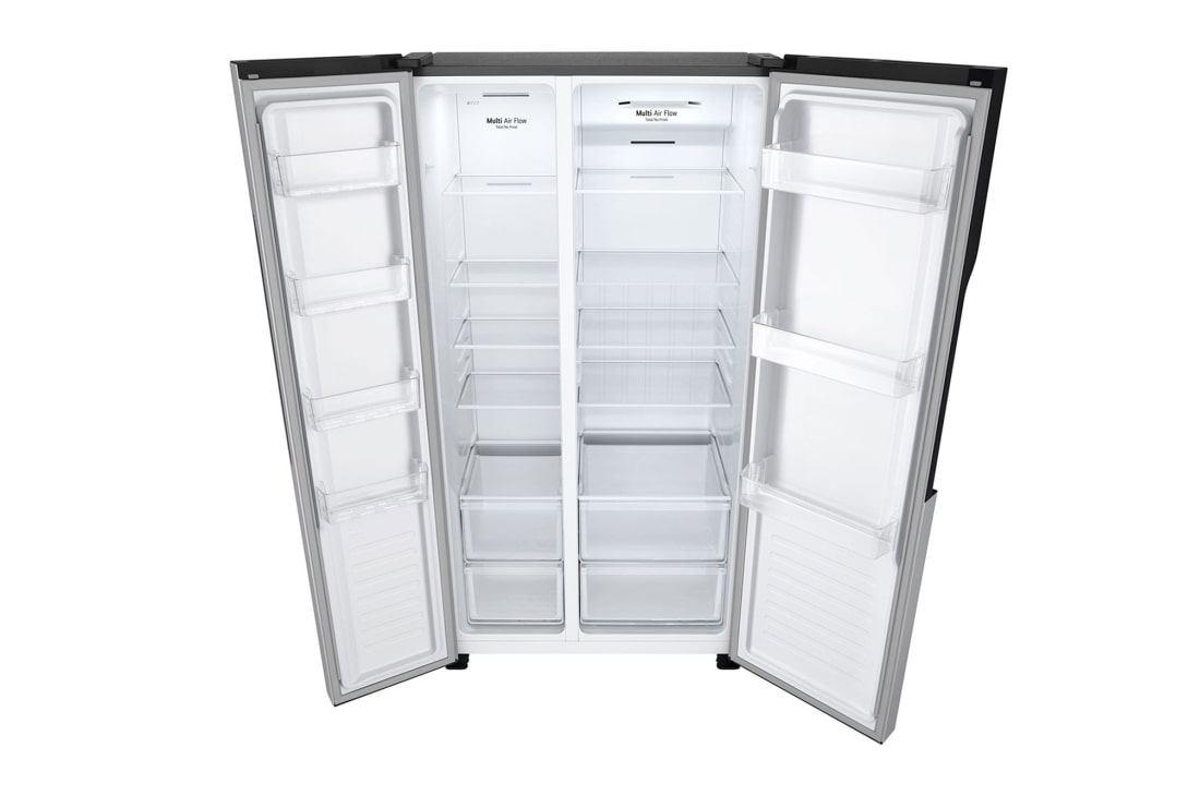 LG ثلاجة باب بجانب الباب 508 لتر من إل جي، ضاغط عاكس ذكي، تدفق هواء متعدد، لون سلفر, Top Perspective Open, GHB-247DVE, thumbnail 10