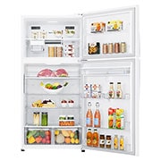 LG ثلاجة فريزر علوي بسعة 630 لتر و بتقنية تبريد الابواب لون أبيض , Front open View with food, GRM-832DHWI, thumbnail 2
