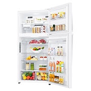 LG ثلاجة فريزر علوي بسعة 630 لتر و بتقنية تبريد الابواب لون أبيض , -15 degree side open view with food, GRM-832DHWI, thumbnail 10