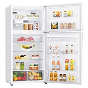 LG ثلاجة فريزر علوي بسعة 630 لتر و بتقنية تبريد الابواب لون أبيض , +15 degree side open view with food, GRM-832DHWI, thumbnail 8