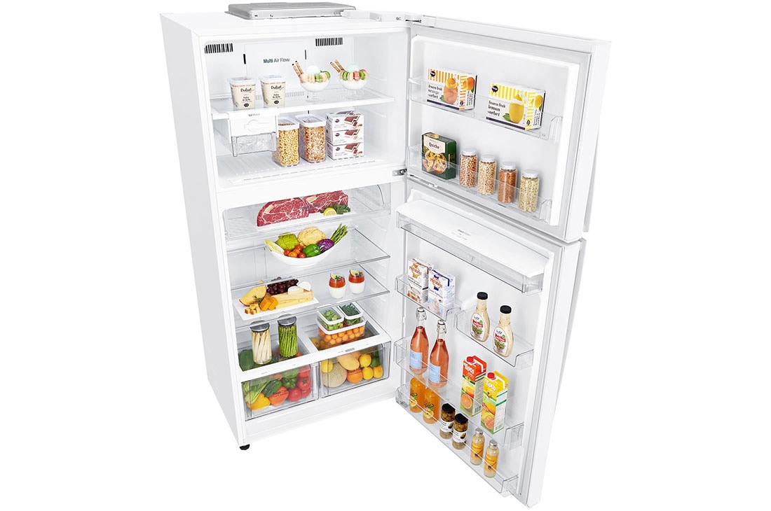 LG ثلاجة فريزر علوي بسعة 630 لتر و بتقنية تبريد الابواب لون أبيض , Top prspective wih food, GRM-832DHWI, thumbnail 6