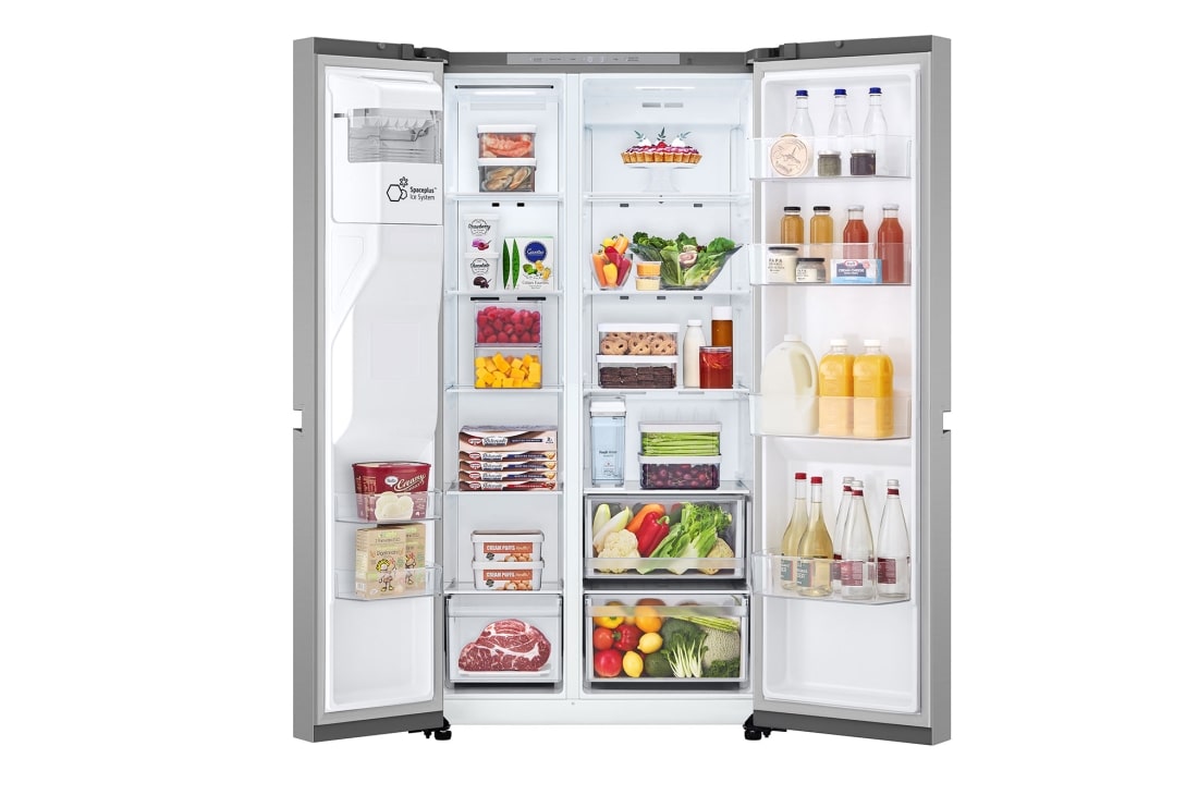 LG ثلاجة إل جي الباب بجانب الباب 625 لتر، تقنية ™Smart Diagnosis، تقنية التبريد الطولي™  لون سلفر, front view open door food, GCL-287DVLN, thumbnail 2