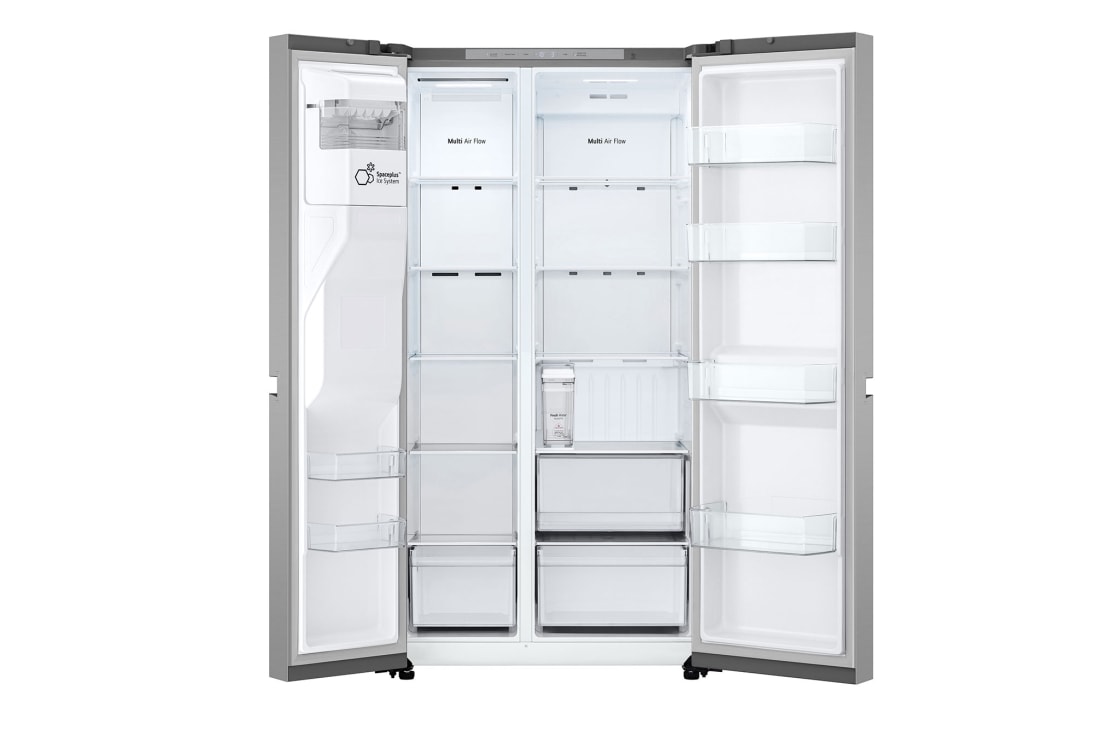 LG ثلاجة إل جي الباب بجانب الباب 625 لتر، تقنية ™Smart Diagnosis، تقنية التبريد الطولي™  لون سلفر, front view open door, GCL-287DVLN, thumbnail 3