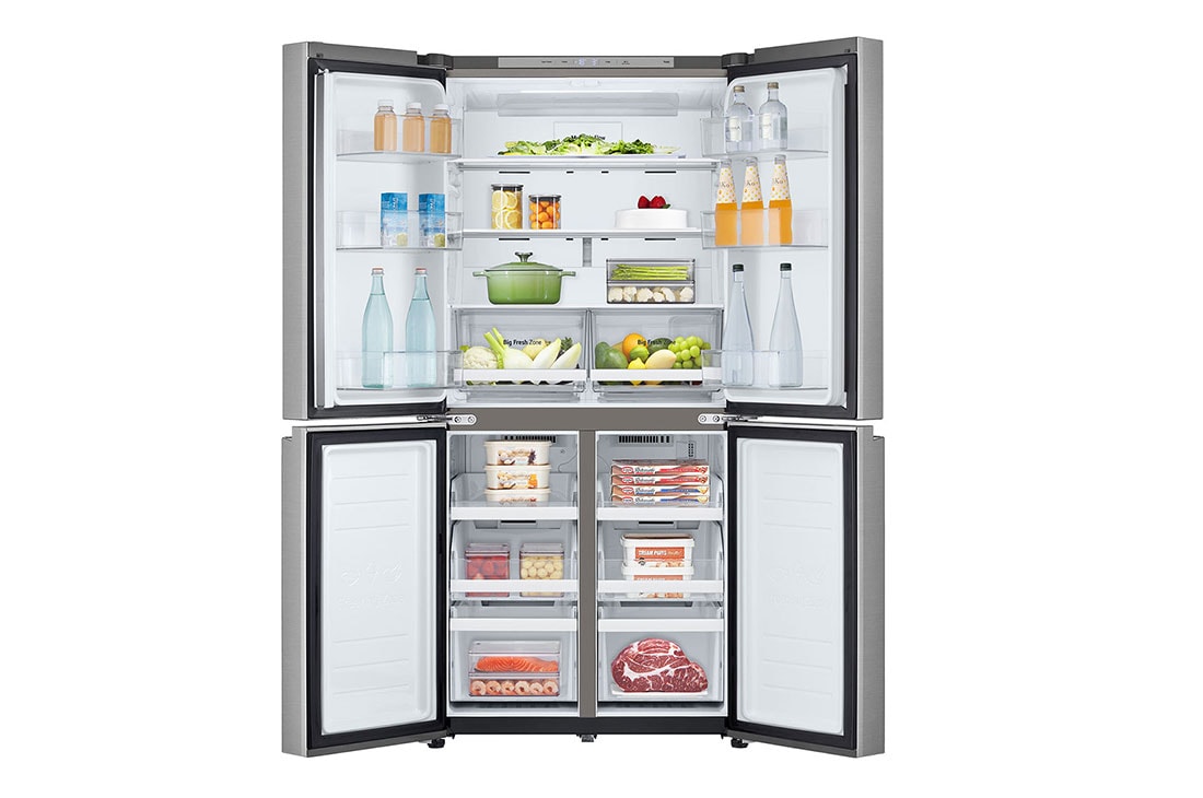 LG ثلاجة ابواب متعددة بسعة 464 لتر , لون سلفر ,Linear Cooling,تدفق هواء متعدد, front door open view with food, GCB-334DFPL, thumbnail 2