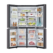LG ثلاجة باب داخل باب بسعة اجمالية 705 لتر مع InstaView وتقنية +HygeineFRESH لون أسود, front view with food, GCX-274DFBC, thumbnail 3