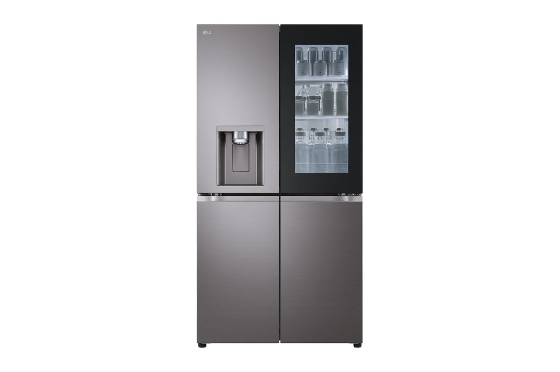 LG ثلاجة باب جانب باب بسعة اجمالية 705 لتر مع InstaView وتقنية +HygeineFRESH لون أسود, front view with led on, GCX-274DFBC