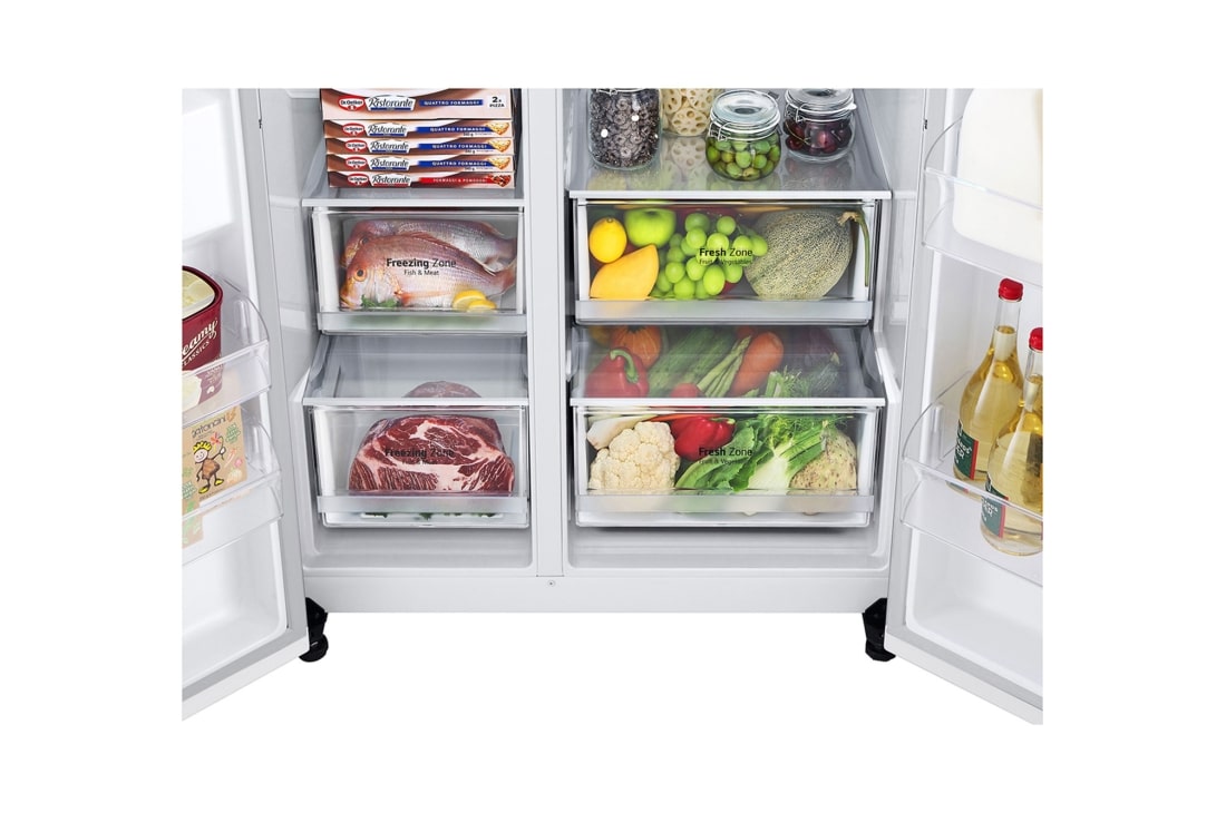 LG ثلاجة إل جي الباب بجانب الباب 611 لتر سعة فعلية ، تقنية ™UVnano، تقنية التبريد الطولي™، تقنية ™ThinQ لون أبيض, منظر الدرج, GCJ-287GVW, thumbnail 4