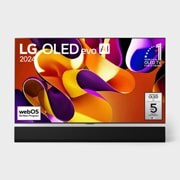 LG تلفزيون LG OLED evo AI G4 4K الذكي مقاس 65 بوصة المدعوم بجهاز التحكم AI Magic remote وتكنولوجيا الصوت Dolby Vision وواجهة webOS24 طراز عام 2024, صورة أمامية لتلفزيون LG OLED evo TV وOLED G4 وتلفزيون OLED Emblem رقم 1 على مستوى العالم لمدة 11 عامًا وشعار الضمان الذي لمدة 5 سنوات على الشاشة، بالإضافة إلى مكبر الصوت Soundbar بالأسفل, OLED65G46LA, thumbnail 2