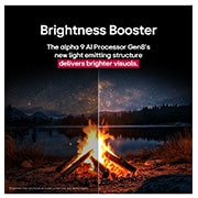 LG تلفزيون LG OLED evo AI C5 مقاس 65 بوصة بدقة 4K 144Hz ومدعوم بجهاز التحكم AI Magic remote وواجهة webOS25 طراز عام 2025 , نار المخيم ليلاً في وسط الطبيعة. على مسافة تظهر غابة وبحيرة. سماء المساء مليئة بالنجوم. المشهد بأكمله منقسم إلى نصفين. أحد الجوانب أغمق ومظلم. النصف الآخر أكثر سطوعًا بشكل ملحوظ، مما يعرض التألق المذه, OLED65C56LA, thumbnail 6